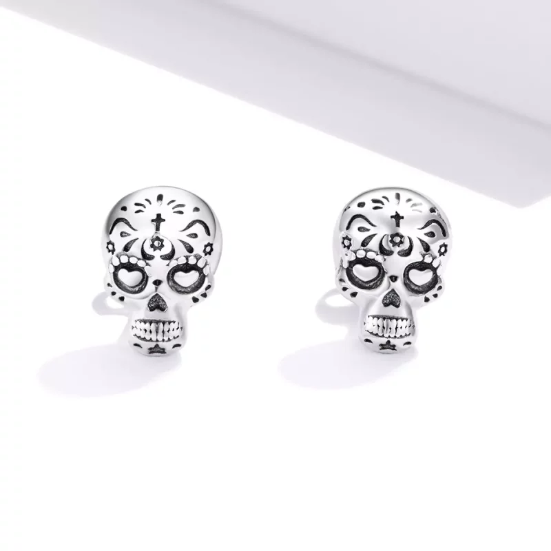 (imagen para) Pendientes de calavera de plata estilo Pandora - SCE953 - Ver 2