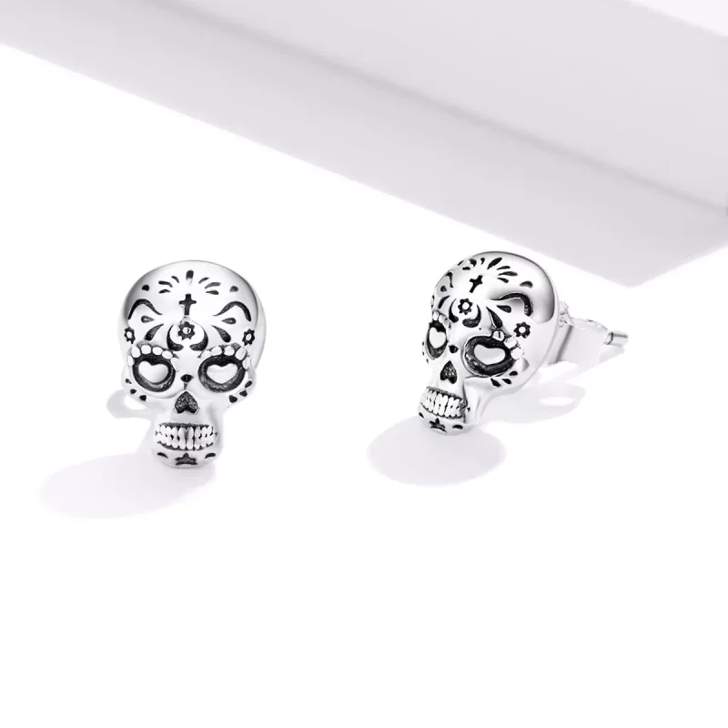 (imagen para) Pendientes de calavera de plata estilo Pandora - SCE953 - Ver 3
