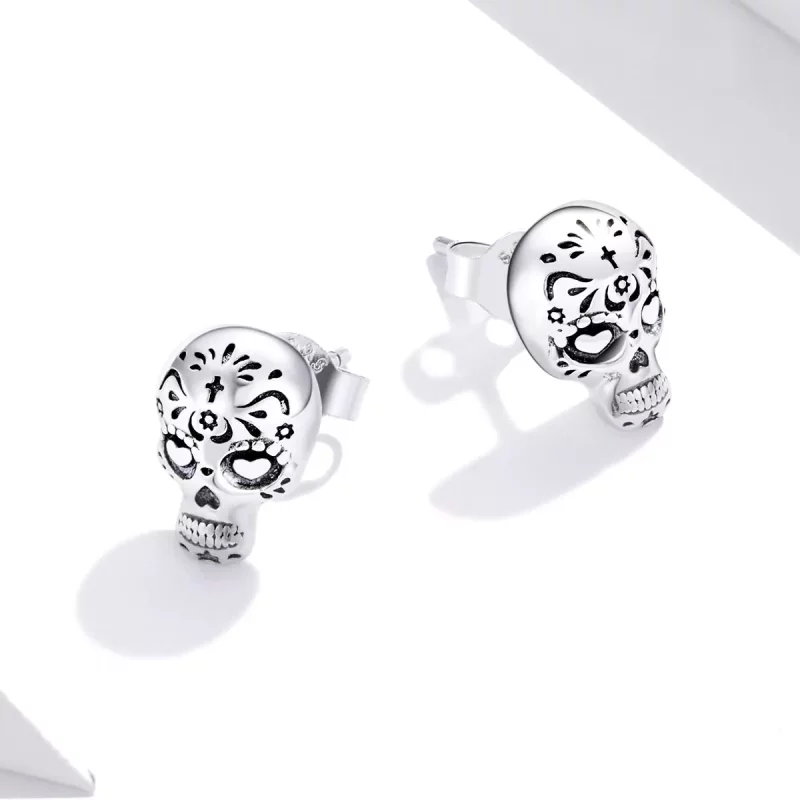 (imagen para) Pendientes de calavera de plata estilo Pandora - SCE953 - Ver 4