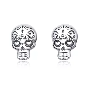 (imagen para) Pendientes de calavera de plata estilo Pandora - SCE953
