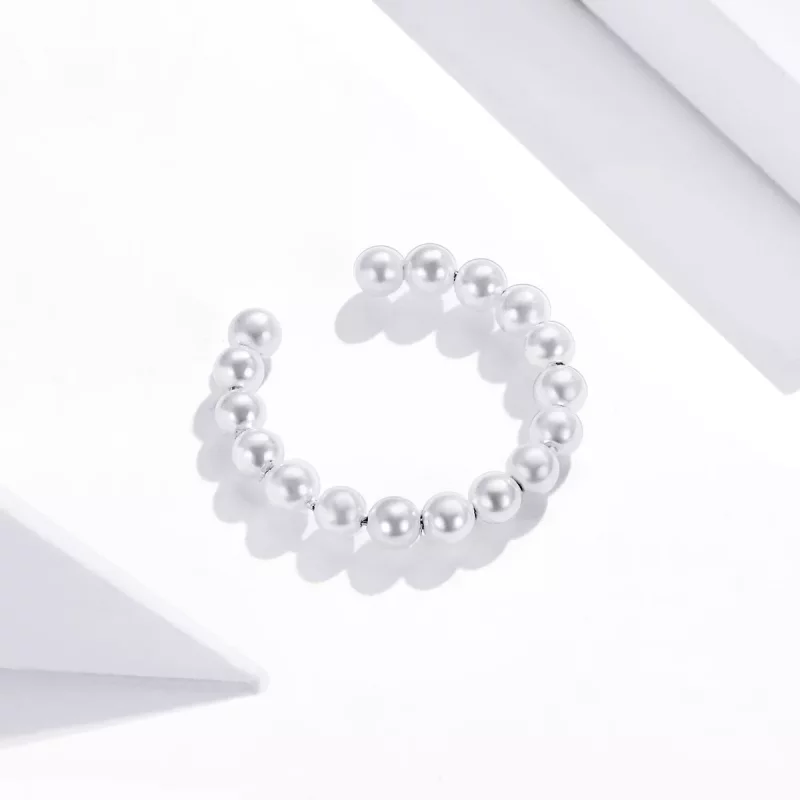 (imagen para) Pendientes de clip plateados estilo Pandora con perla simple - SCE1010 - Ver 3