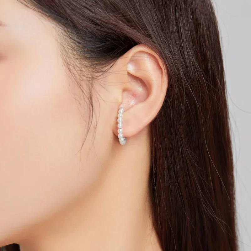 (imagen para) Pendientes de clip plateados estilo Pandora con perla simple - SCE1010 - Ver 5