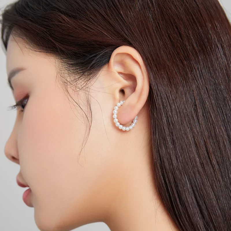(imagen para) Pendientes de clip plateados estilo Pandora con perla simple - SCE1010 - Ver 7