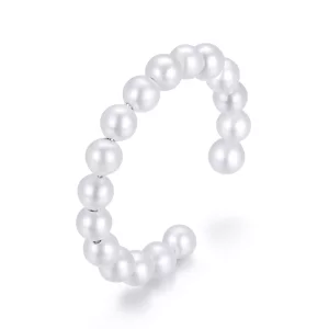 (imagen para) Pendientes de clip plateados estilo Pandora con perla simple - SCE1010