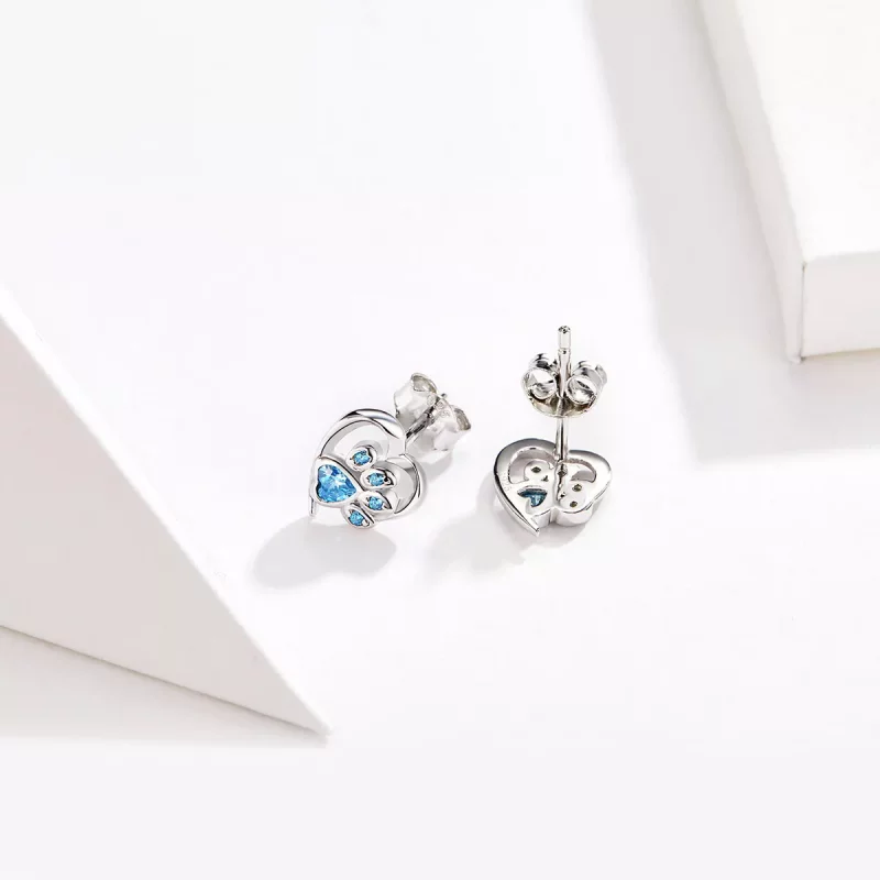 (imagen para) Pendientes de corazón con huella de perro cuidadosa estilo Pandora en plata - SC - Ver 4