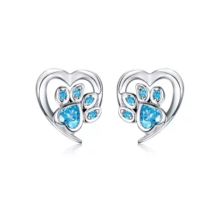 (imagen para) Pendientes de corazón con huella de perro cuidadosa estilo Pandora en plata - SCE654