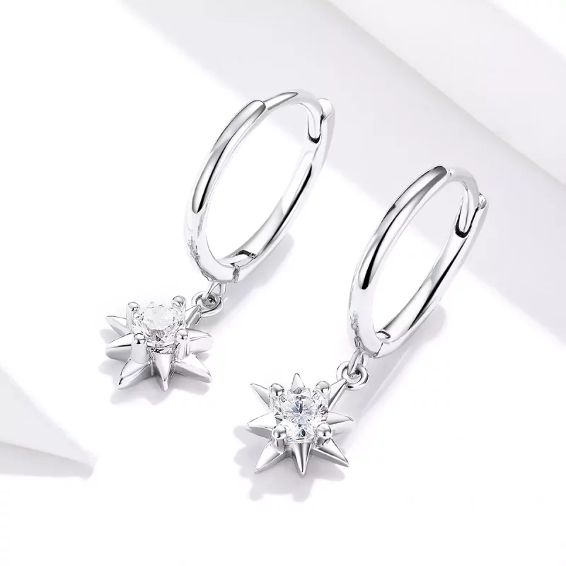 (imagen para) Pendientes de Estilo Pandora con Colgante de Estrella de Plata - SCE759 - Ver 2