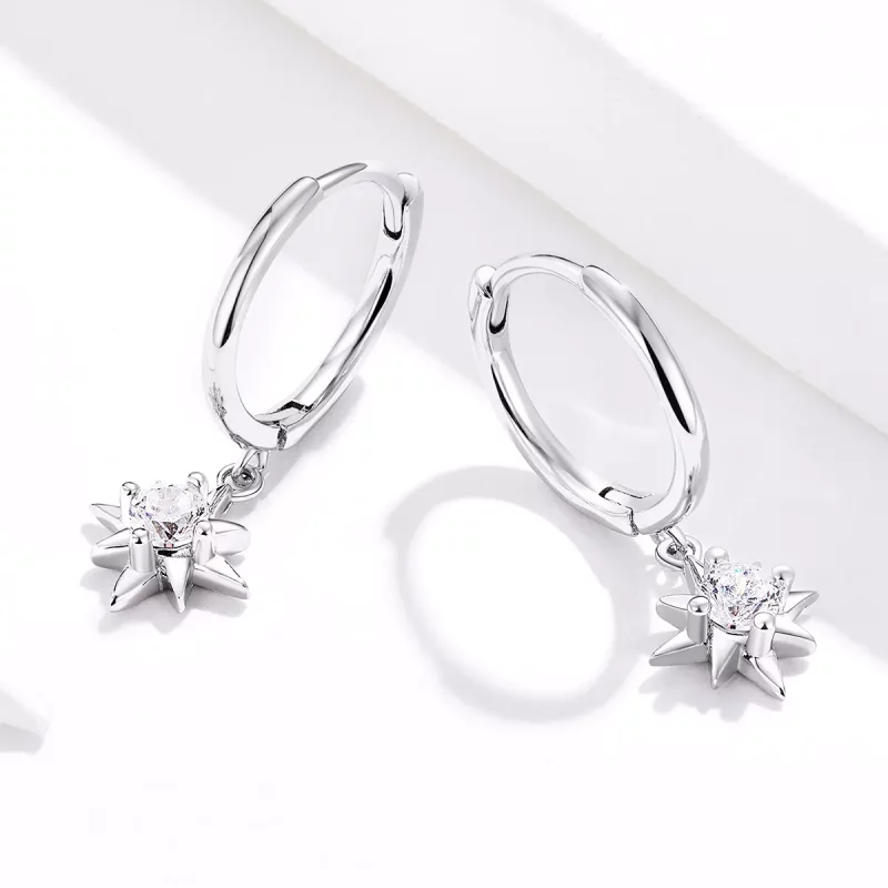 (imagen para) Pendientes de Estilo Pandora con Colgante de Estrella de Plata - SCE759 - Ver 3