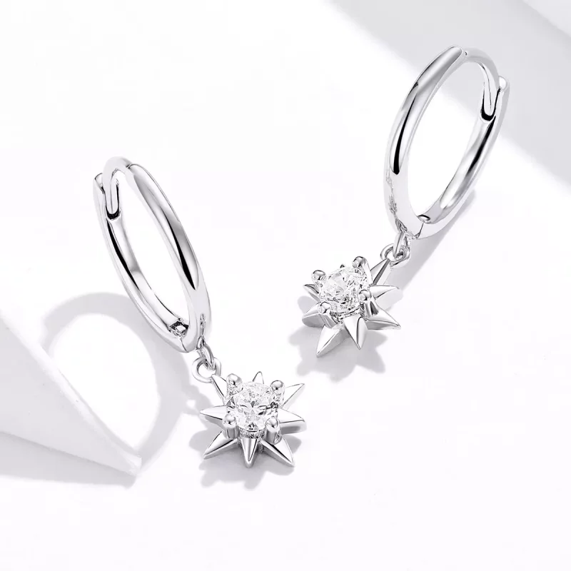 (imagen para) Pendientes de Estilo Pandora con Colgante de Estrella de Plata - SCE759 - Ver 4