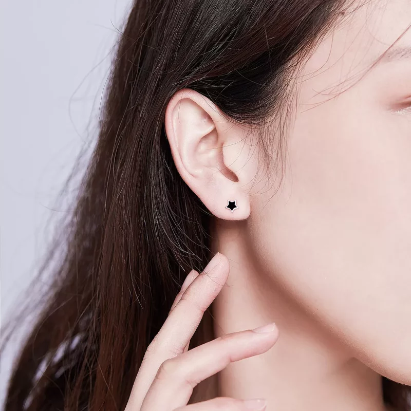 (imagen para) Pendientes de Estilo Pandora con Estrellas de Plata - BSE275 - Ver 7