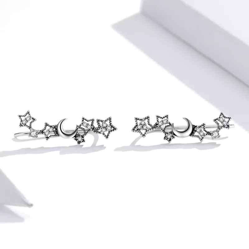 (imagen para) Pendientes de Estilo Pandora con Estrellas y Luna de Plata - SCE926 - Ver 2