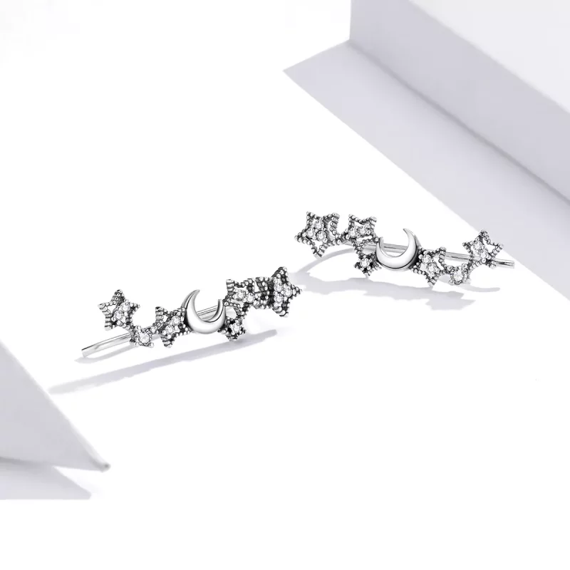 (imagen para) Pendientes de Estilo Pandora con Estrellas y Luna de Plata - SCE926 - Ver 3