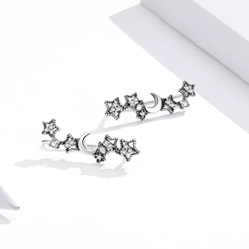 (imagen para) Pendientes de Estilo Pandora con Estrellas y Luna de Plata - SCE926 - Ver 4