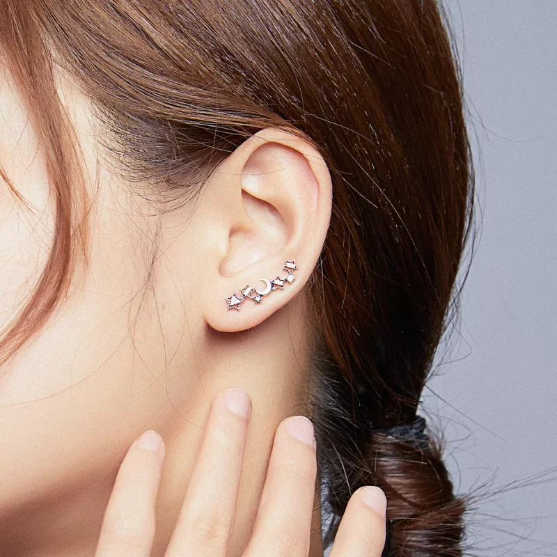 (imagen para) Pendientes de Estilo Pandora con Estrellas y Luna de Plata - SCE926 - Ver 5