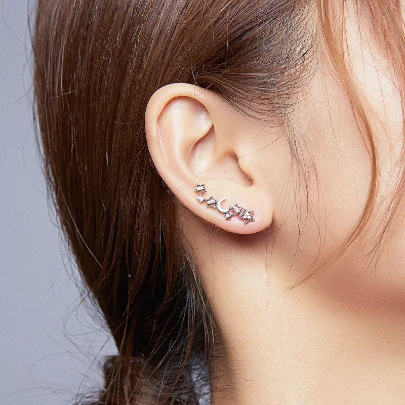 (imagen para) Pendientes de Estilo Pandora con Estrellas y Luna de Plata - SCE926 - Ver 7