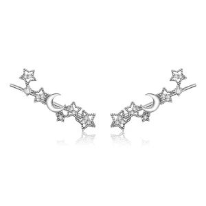 (imagen para) Pendientes de Estilo Pandora con Estrellas y Luna de Plata - SCE926