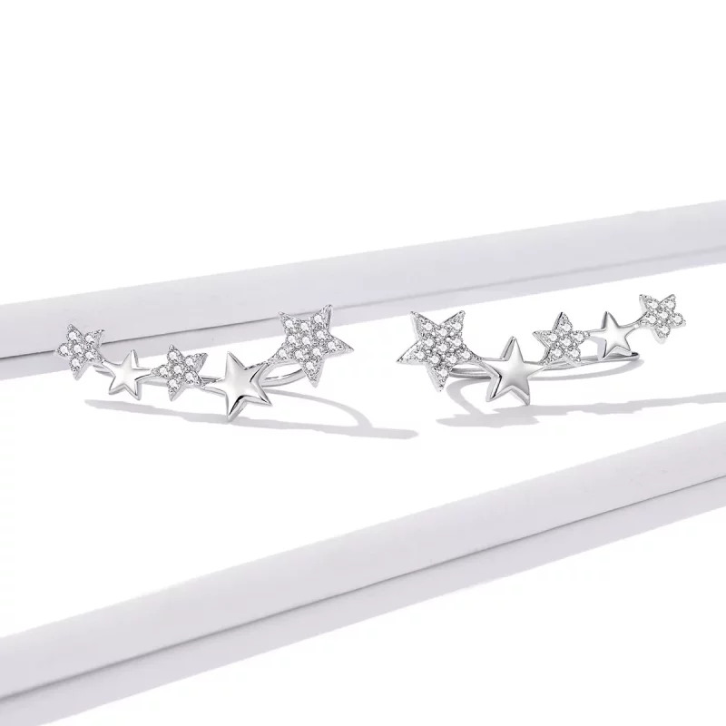 (imagen para) Pendientes de Estrella Brillante de Plata al Estilo Pandora - BSE351 - Ver 2