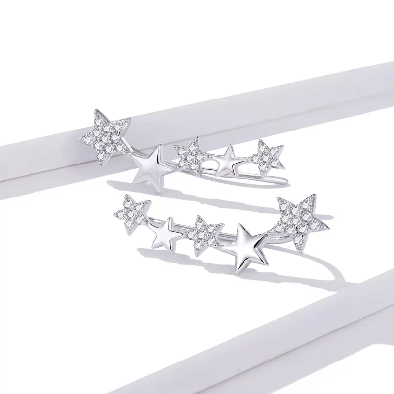 (imagen para) Pendientes de Estrella Brillante de Plata al Estilo Pandora - BSE351 - Ver 3