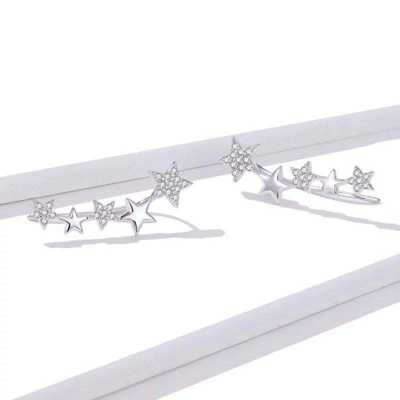 (imagen para) Pendientes de Estrella Brillante de Plata al Estilo Pandora - BSE351 - Ver 4