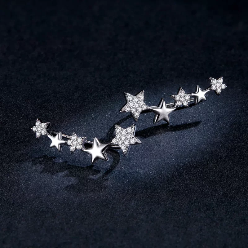 (imagen para) Pendientes de Estrella Brillante de Plata al Estilo Pandora - BSE351 - Ver 5