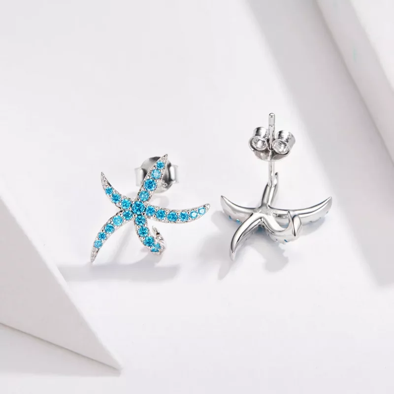(imagen para) Pendientes de Estrella de Mar de Plata al Estilo Pandora - BSE136 - Ver 2