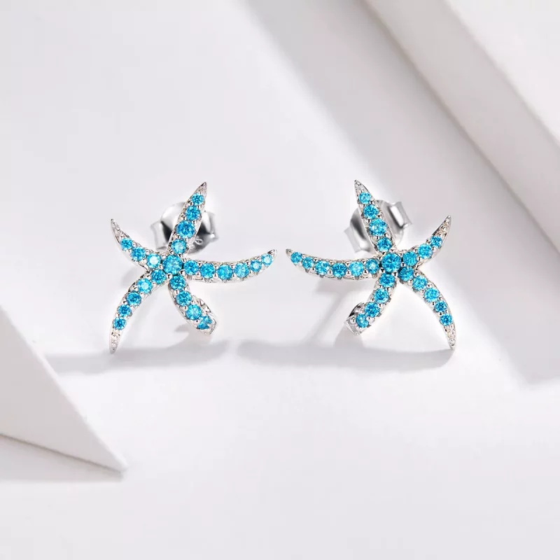 (imagen para) Pendientes de Estrella de Mar de Plata al Estilo Pandora - BSE136 - Ver 4