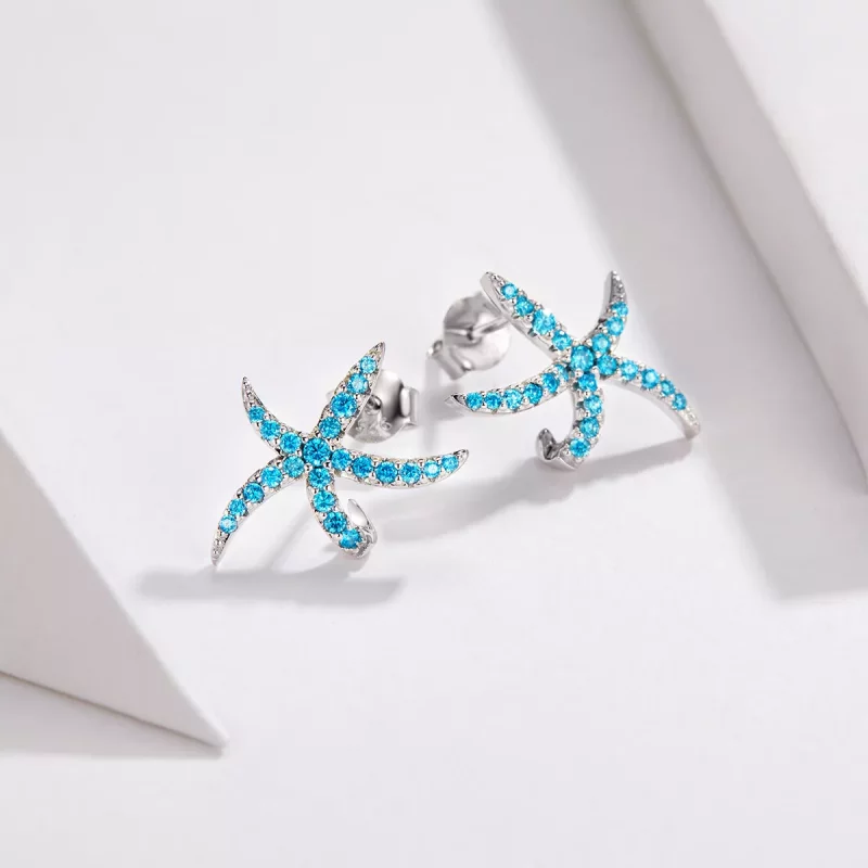 (imagen para) Pendientes de Estrella de Mar de Plata al Estilo Pandora - BSE136 - Ver 5
