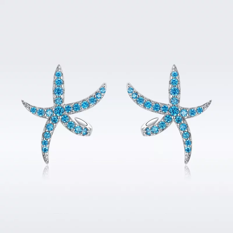 (imagen para) Pendientes de Estrella de Mar de Plata al Estilo Pandora - BSE136 - Ver 6