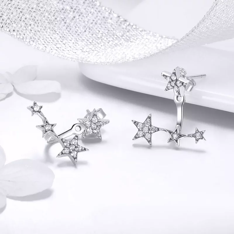 (imagen para) Pendientes de Estrella de Plata Estilo Pandora - SCE448 - Ver 3