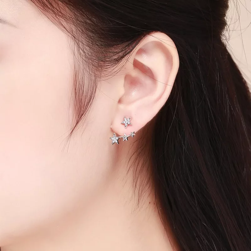 (imagen para) Pendientes de Estrella de Plata Estilo Pandora - SCE448 - Ver 5