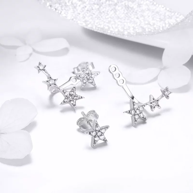 (imagen para) Pendientes de Estrella de Plata Estilo Pandora - SCE448 - Ver 6