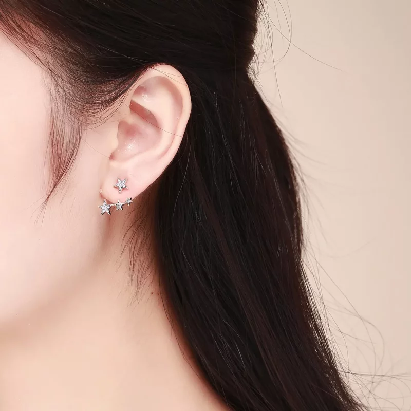 (imagen para) Pendientes de Estrella de Plata Estilo Pandora - SCE448 - Ver 8