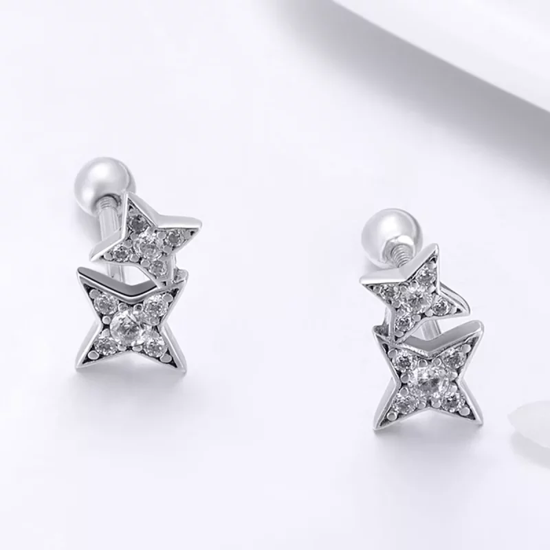 (imagen para) Pendientes de Estrella Fascinante en Plata Estilo Pandora - SCE432 - Ver 2