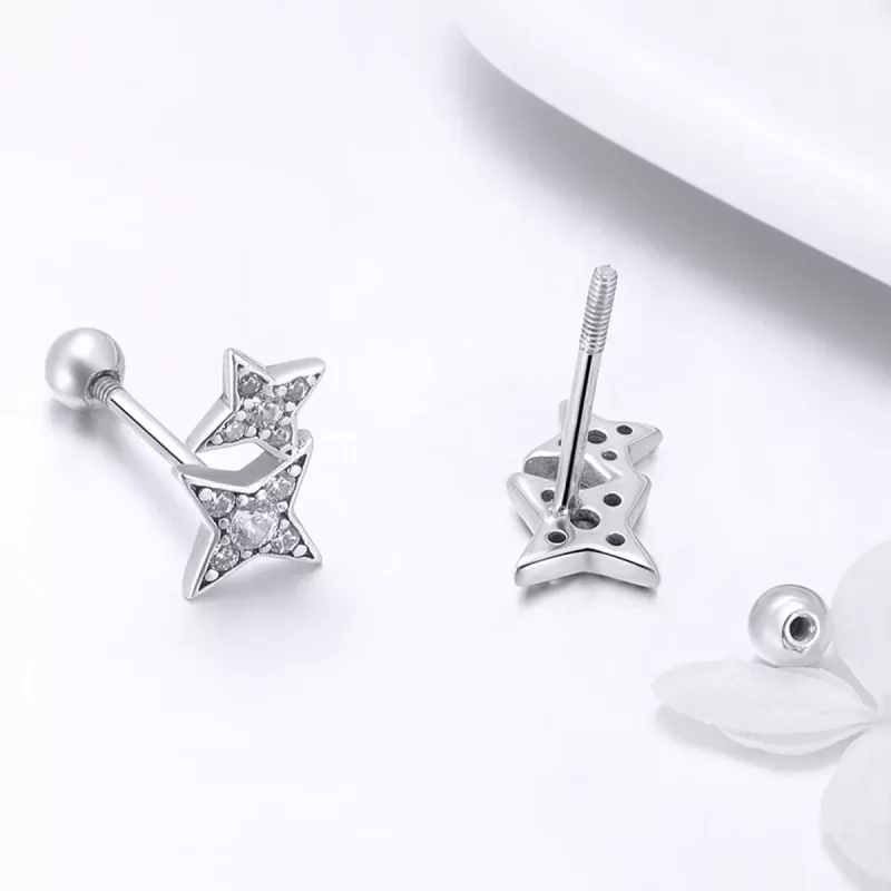 (imagen para) Pendientes de Estrella Fascinante en Plata Estilo Pandora - SCE432 - Ver 3