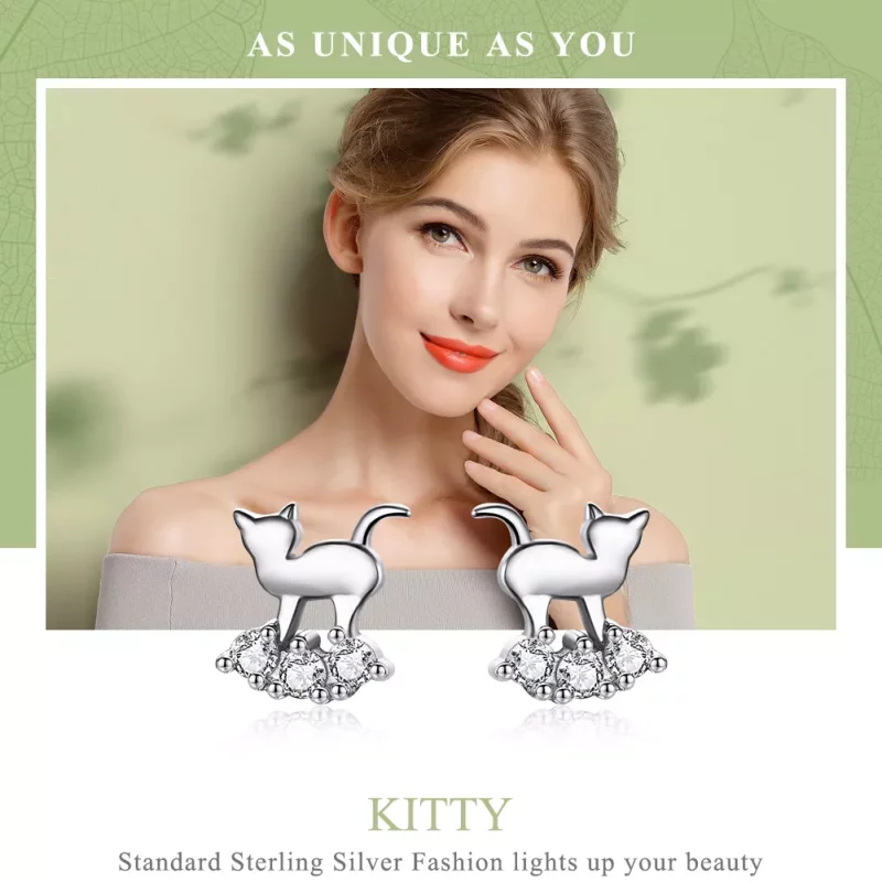 (imagen para) Pendientes de Estrella Meow estilo Pandora en Plata - SCE537 - Ver 2