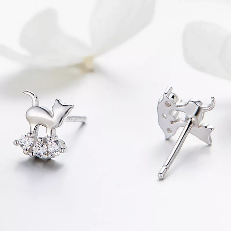 (imagen para) Pendientes de Estrella Meow estilo Pandora en Plata - SCE537 - Ver 3