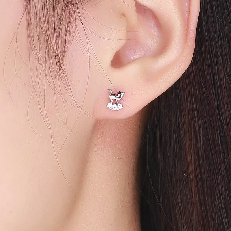 (imagen para) Pendientes de Estrella Meow estilo Pandora en Plata - SCE537 - Ver 4