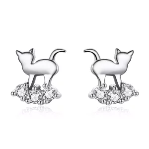 (imagen para) Pendientes de Estrella Meow estilo Pandora en Plata - SCE537