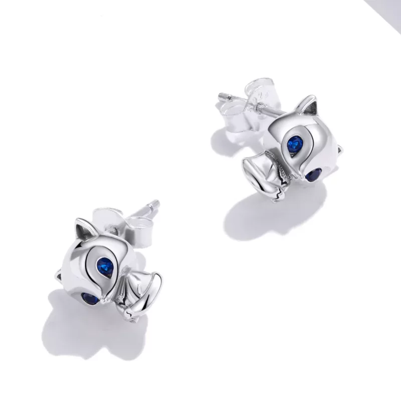 (imagen para) Pendientes de Estudio de Plata con Encanto de Zorro al Estilo Pandora - SCE1084 - Ver 2