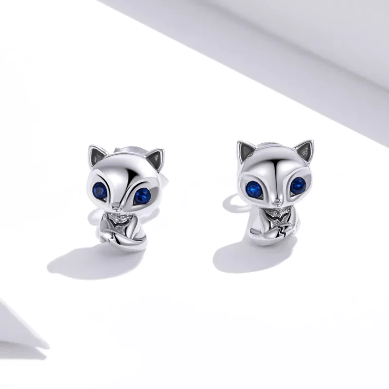 (imagen para) Pendientes de Estudio de Plata con Encanto de Zorro al Estilo Pandora - SCE1084 - Ver 3