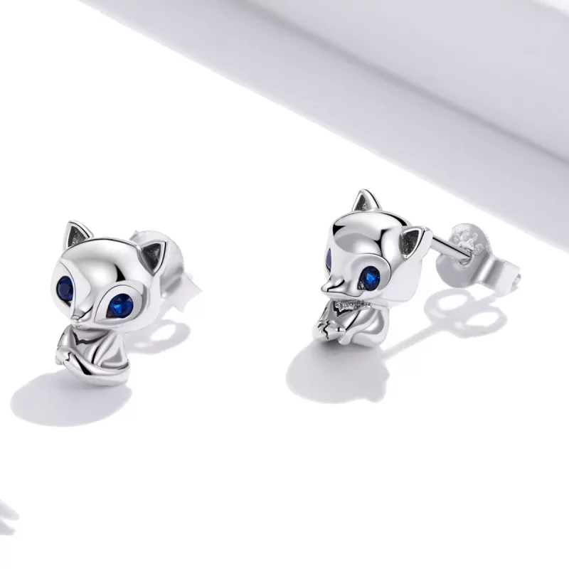 (imagen para) Pendientes de Estudio de Plata con Encanto de Zorro al Estilo Pandora - SCE1084 - Ver 4