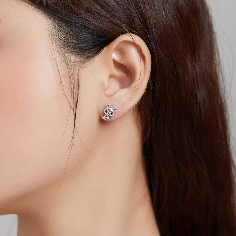 (imagen para) Pendientes de Estudio de Plata con Encanto de Zorro al Estilo Pandora - SCE1084 - Ver 5