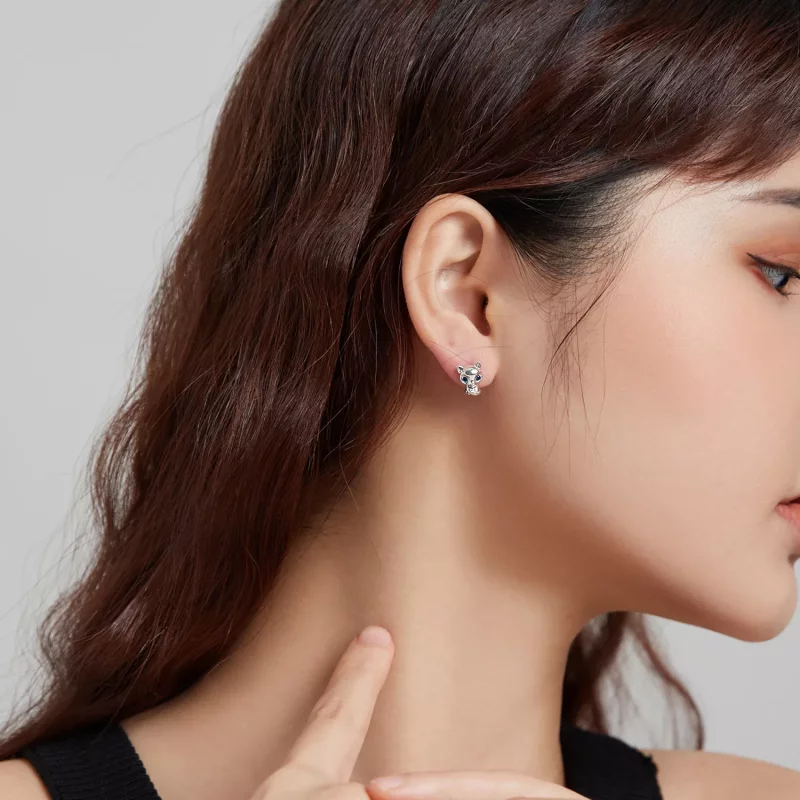 (imagen para) Pendientes de Estudio de Plata con Encanto de Zorro al Estilo Pandora - SCE1084 - Ver 7