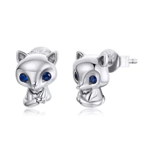 (imagen para) Pendientes de Estudio de Plata con Encanto de Zorro al Estilo Pandora - SCE1084