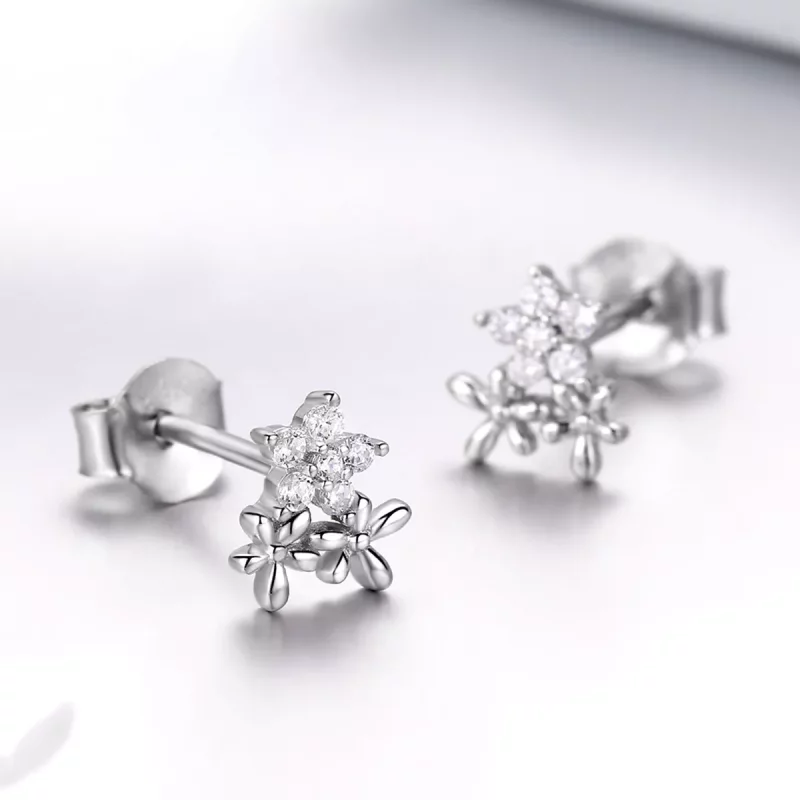 (imagen para) Pendientes de Gypsophila de Plata Estilo Pandora - BSE030 - Ver 3