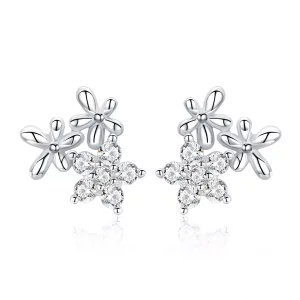 (imagen para) Pendientes de Gypsophila de Plata Estilo Pandora - BSE030