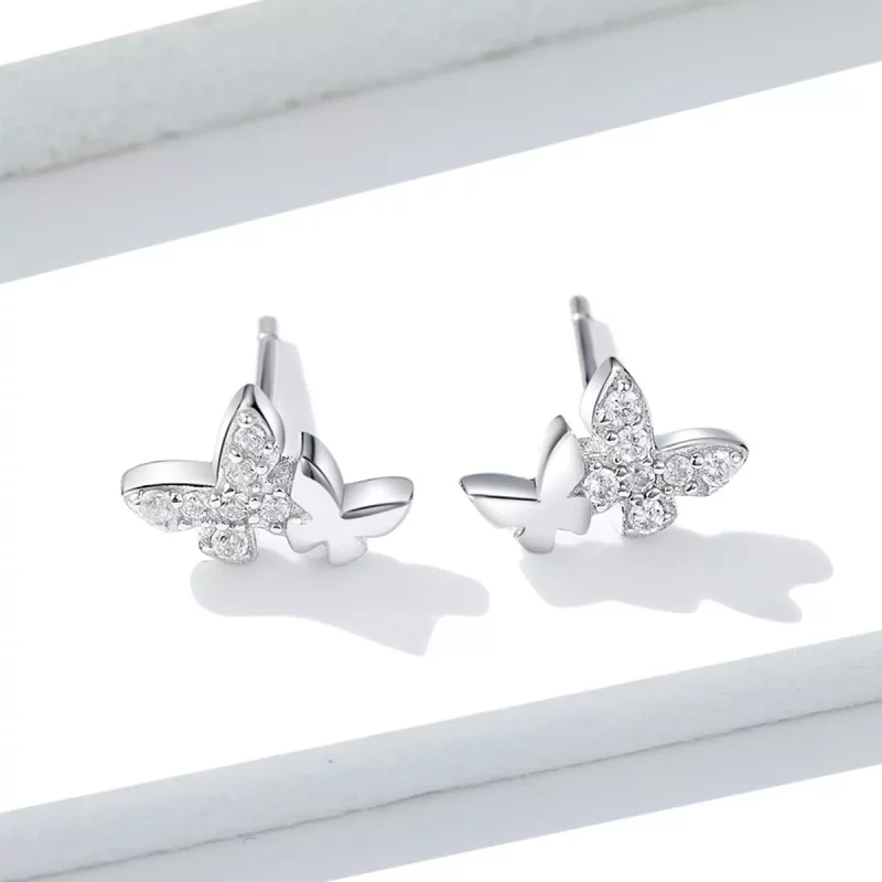 (imagen para) Pendientes de mariposa de plata estilo Pandora - BSE236 - Ver 2
