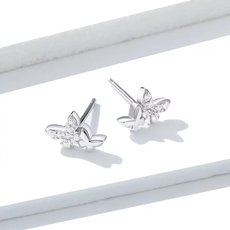 (imagen para) Pendientes de mariposa de plata estilo Pandora - BSE236 - Ver 3
