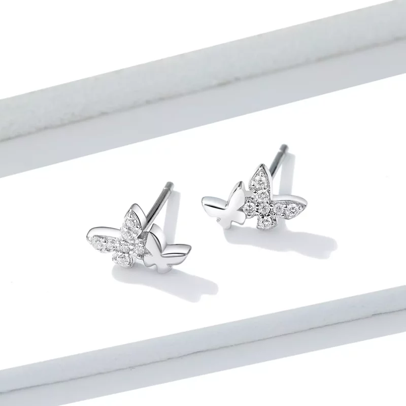 (imagen para) Pendientes de mariposa de plata estilo Pandora - BSE236 - Ver 4