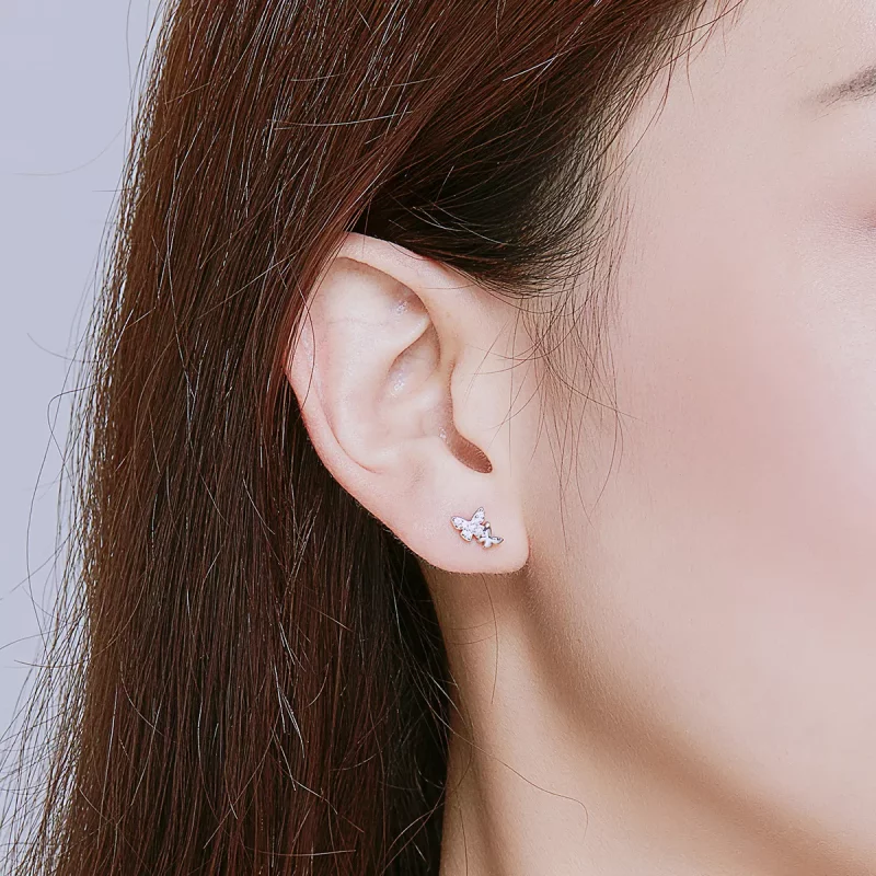 (imagen para) Pendientes de mariposa de plata estilo Pandora - BSE236 - Ver 5